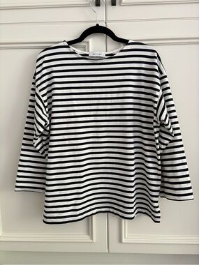 Matteau Navy & White Breton Stripe Cotton Boat Neck Top | Small